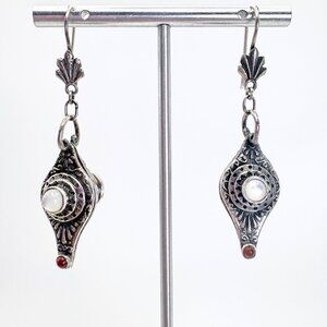 VTG Sterling Silver 925 Moonstone Bezel Set Dangle Earrings Size 2" Length